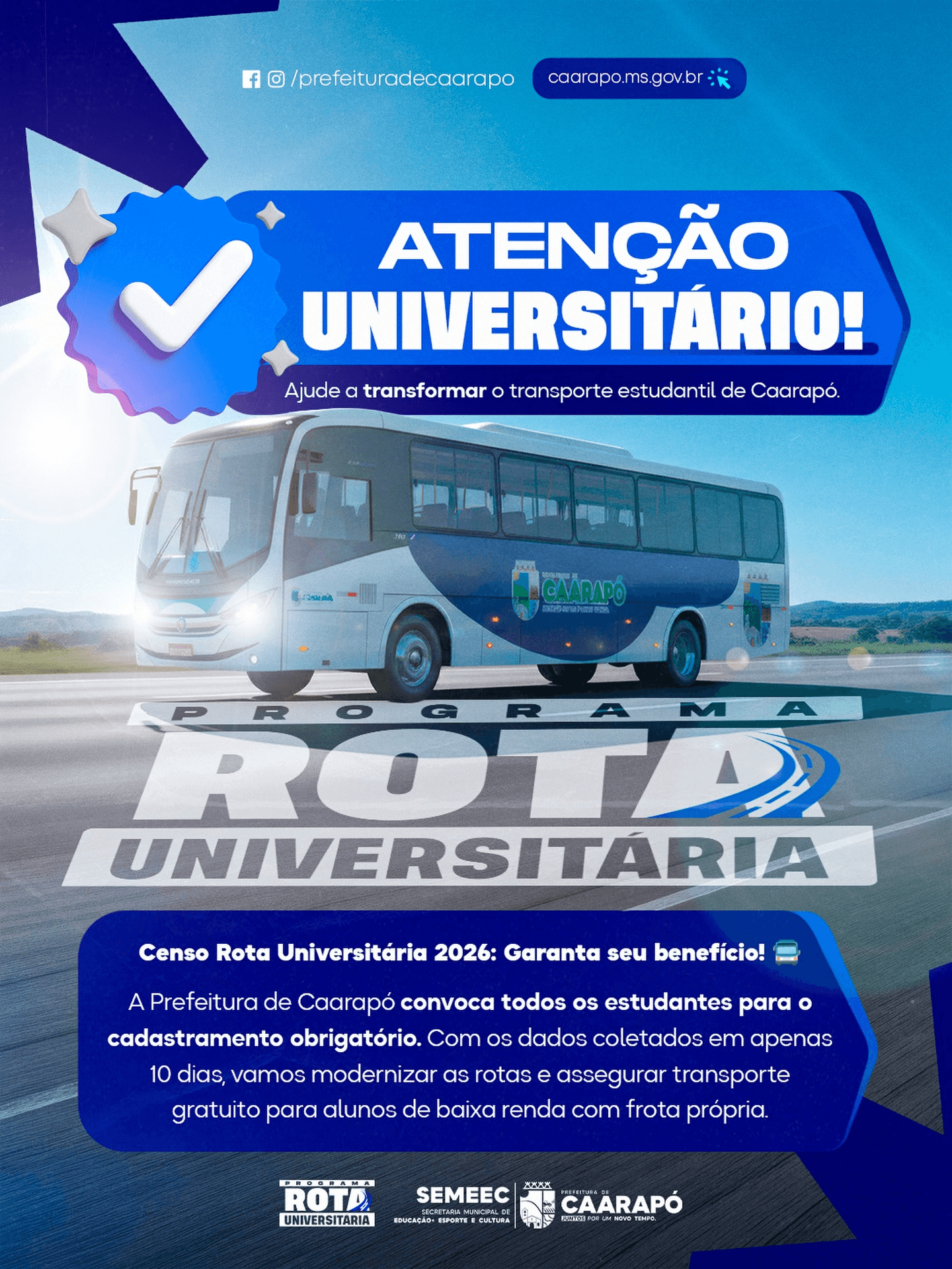 Programa Rota Universitária 2026 abre inscrições e marca novo modelo de transporte estudantil
